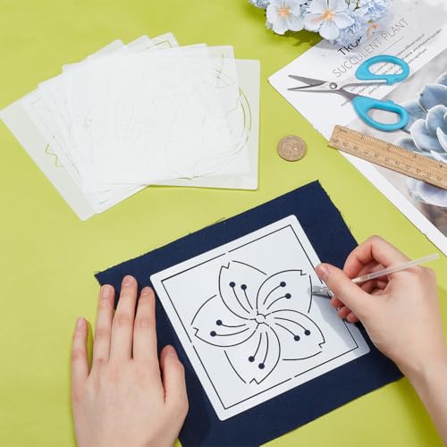 Sashiko Embroidery Stencils Sashiko PET Stencil Flowers Embroidery Patterns Stencils for Drawing Sashiko Template for Hand Quilting and Embroidery 14x14cm