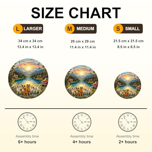 Dogs Puzzles Mountain Landscape Sunset Forest Flowers Round Puzzle Adults Gifts for Women Men Wooden 270 Pieces 13.4 * 13.4in Wall Art Decor