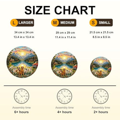 Dogs Puzzles Mountain Landscape Sunset Forest Flowers Round Puzzle Adults Gifts for Women Men Wooden 270 Pieces 13.4 * 13.4in Wall Art Decor