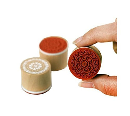 6 Pieces Floral Pattern Round Wooden Rubber Stamp for Scrapbooking (6 Count)