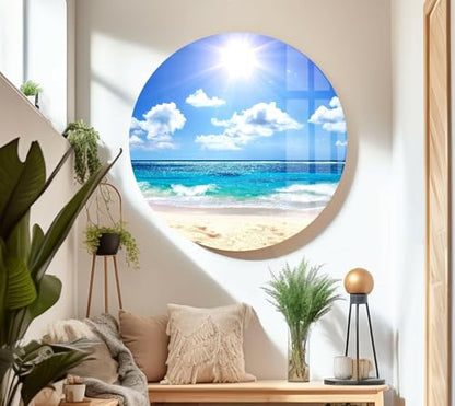20Wx14H'' Summer Beach Landscape Glass Wall ArtTempered Glass Printing Wall Decor Large Wall Art Wall Hangings