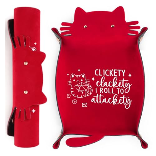 Red Cats Dice Tray Novelty Cat PU Leather Rolling Dice Tray Portable Dice Holder Cute Cat Desk Organizer Funny Gift for RPG