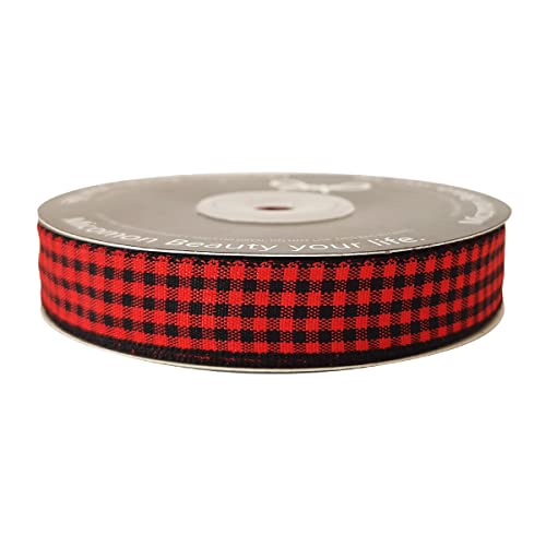 Red and Black Gingham Plaid Checked Ribbon 25 Yards Each Roll 100% Polyester
