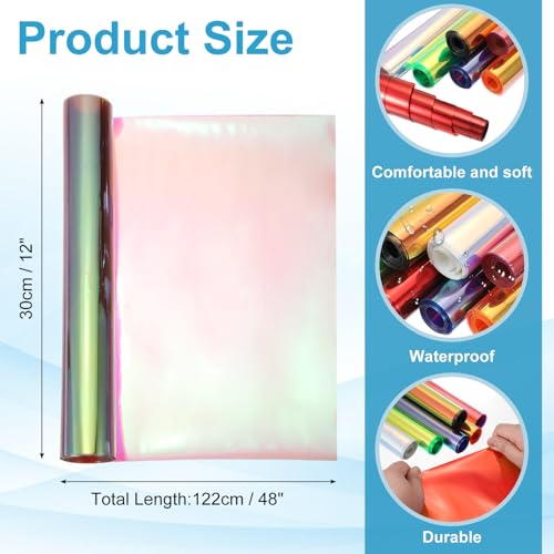 Holographic Clear PVC Vinyl Film Holographic PVC Fabric Waterproof Dichroic Film 12 x 48 Inch for Handbags Bows Earrings DIY Craft