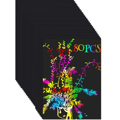 Scratch Art Paper Rainbow Sets 80 Pcs Scratch Off Crafts Paper