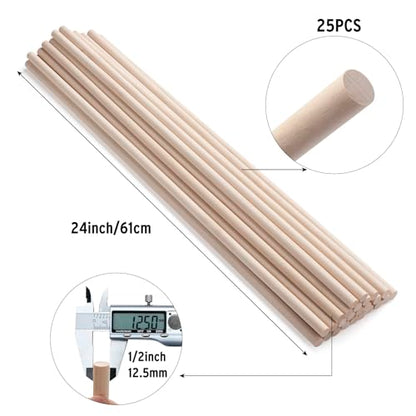 Wood Dowels Wooden Dowel Rods for Crafts (25 Count)