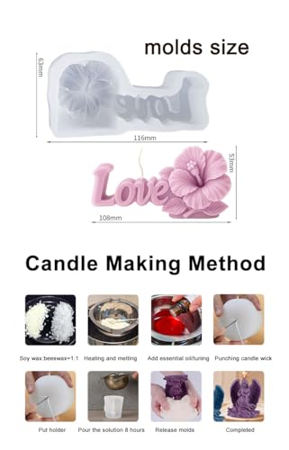 3D Flower Love Resin Molds for Candle Making