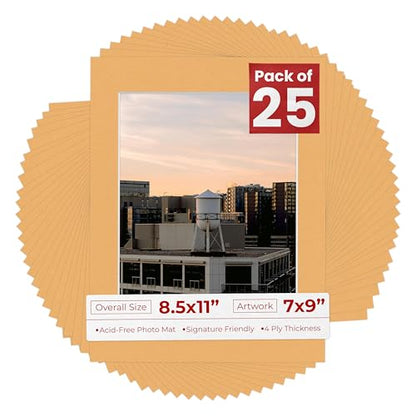 Pack of 25 Acid Free 8.5x11 Mats Bevel Cut for 7x9 Photos (25 Count)