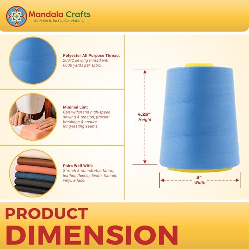 20S 2 Dusty Blue Polyester 4 Pack of Serger Threads Cones (24000 Foot)