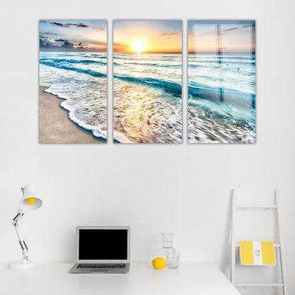 Sea beach ocean white sand Tempered Glass Wall Art Painting for Living Room