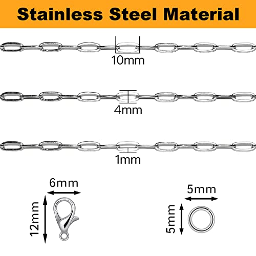 16ft Paperclip Chain 4mm Silver Stainless Steel Paper Clip Link Chain Roll for Necklaces Jewelry Making Bracelet Craft Supplies DIY Earring Findings