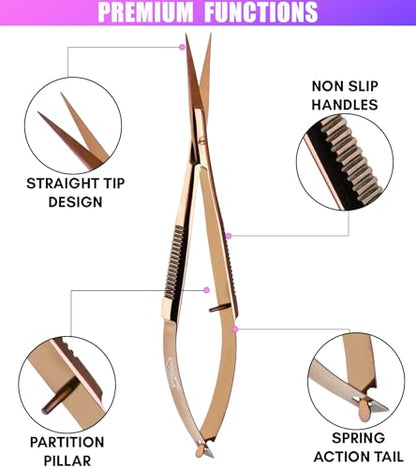 Cross Edge Spring Scissors 5 Inch straight Stainless Steel Precision Eyebrow & Eyelash Shaping & Trimming Scissor