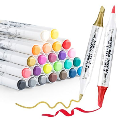 24 Colors Acrylic Paint Marker Chisel and Brush Dual (24 Count)