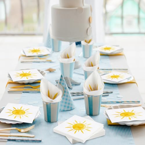 48 Pieces Disposable Sun Paper Napkins Sunshine Birthday Decorations Sun Party Napkins Cocktail Dinner Napkin Set 13" x 13" Unfolded Tableware Napkins for Sun Birthday Party Supplies (48 Count)