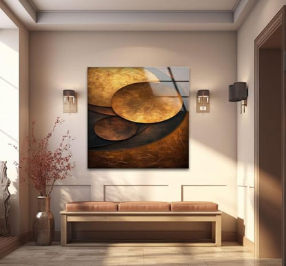 10Wx12H'' Bronze Art Deco Geometric Motifs Glass Wall Art Tempered Glass Printing Wall Decor Large Wall Art Wall Hangings