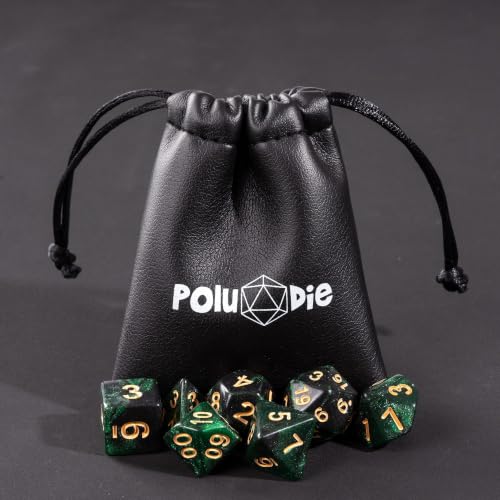 7 Die DND Dice Set Polyhedral Dice Set with a Leather Dice Bag (7 Count)