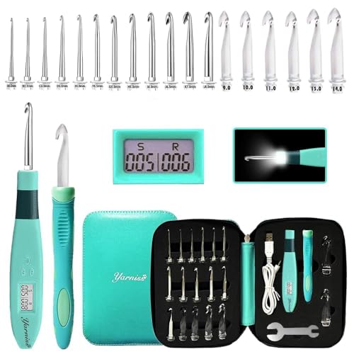 18 Size Counting Crochet Hooks Set with Light Handle 2.0mm~14.0mm (18 Count)