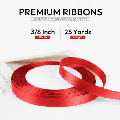 3 8 Inch 25 Yards Satin Ribbon Red (75 Foot)