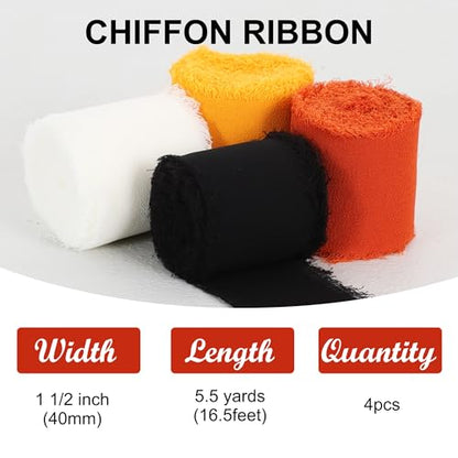 4 Rolls Black & Orange Chiffon Ribbon 1 1