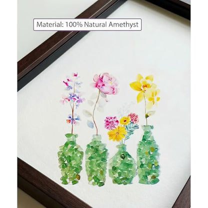 DIY Natural Crystal Mosaic Art Kit with Frame Gemstone Flower Vase Decor