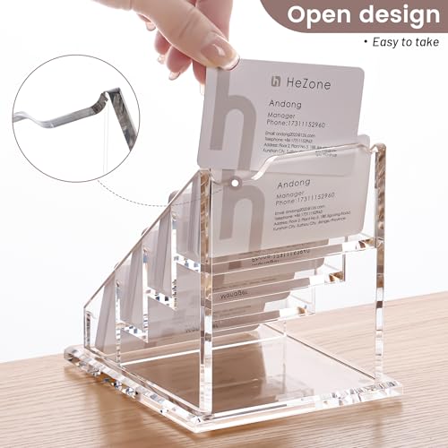 Acrylic Card Holder Clear Horizontal Business Card Organizer Stand for Desk 4 Slots 4 Tier Business Cards Stand for Women and Men