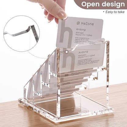 Acrylic Card Holder Clear Horizontal Business Card Organizer Stand for Desk 4 Slots 4 Tier Business Cards Stand for Women and Men