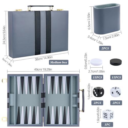 Backgammon Set 2 Players Classic Backgammon Sets for Adults Board Game with PU Leather Case Portable and Travel Backgammon Set