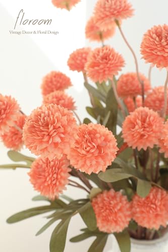 5pcs Coral Pink Faux Silk Mums Artificial Flowers (25 Count)