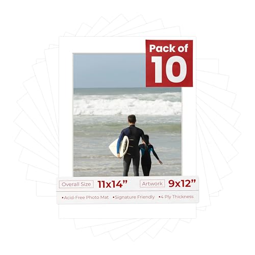 Pack of Ten Acid Free 11x14 Mats Bevel Cut for 9x12 Photos (10 Count)