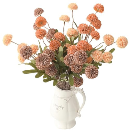 9pcs Burnt Orange Taupe Mix Faux Silk Mums Artificial Flowers (9 Count)