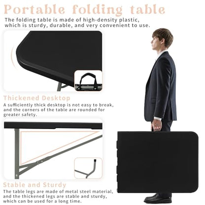 Folding Table 6 FT Lightweight Camping Table Black Portable Plastic Rectangular Outdoor Dining Table Steel Legs Fold