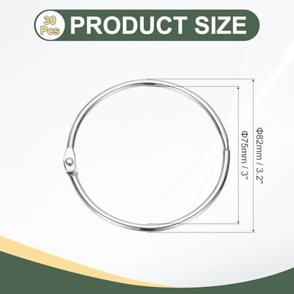 3" x 3.2" Loose Leaf Binder Rings (30 Count)