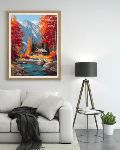 14CT Counted Cross Stitch Kits for Adults Advanced Mountains Lake Printed Stamped Cross Stitch Kits for Adults