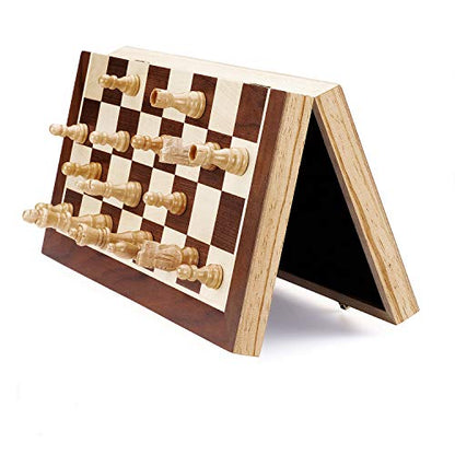 Chess Set 15"x15" Folding Magnetic Wooden Standard Chess Game Board Set with Wooden Crafted Pieces and Chessmen Storage Slots