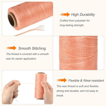 Waxed Thread 284 Yard 0.8mm 150D Flat Wax Thread Polyester Waxed String for Leather Sewing Hand Weaving Book Binding Home Decoration