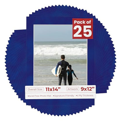 Pack of 25 Acid Free 11x14 Mats Bevel Cut for 9x12 Photos (25 Count)