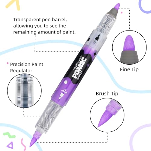 Dual Tip Acrylic Paint Markers Pens 36 Assorted Colors