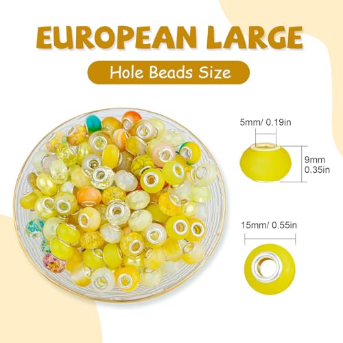 Yellow Mix Large Hole Beads (100 Count)