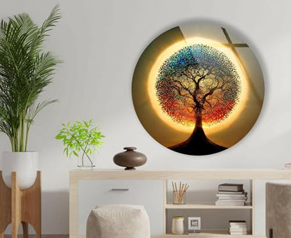 15.8''(40cm) Diameter Life of Tree Round Glass Wall Art Tempered Glass Printing Wall Decor Large Wall Art Wall Hangings