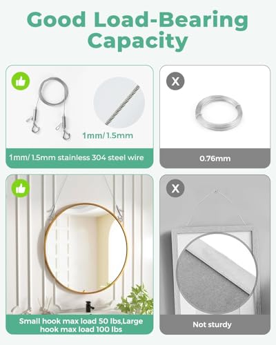 2PCS Adjustable Picture Hanging Wire 1.5m x 1mm Small Hooks