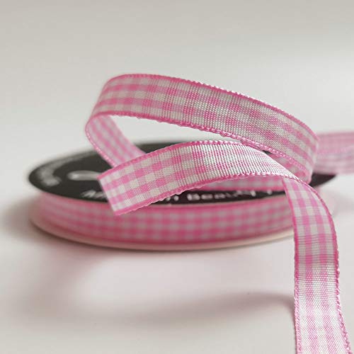 Pink Gingham Plaid Checked Ribbon 25 Yards Each Roll 100% Polyester (75 Feet)