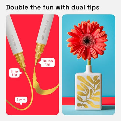 5 Gold Dual Tip Acrylic Paint Marker Pens for Drawing (5 Count)