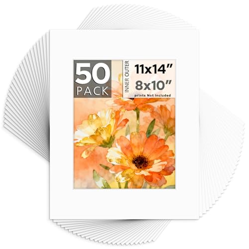 Mat Board Center 50 Pack 11x14 Picture Mat for 8x10 Photo White (50 Count)