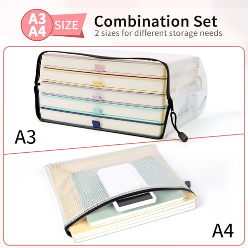 Black A3 A4 Mesh Zipper Storage Bags (24 Count)