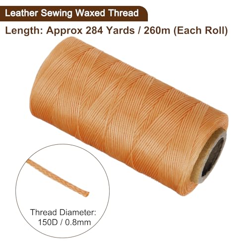150D 0.8mm Flat Waxed Thread 284 Yards Polyester Leather Sewing Waxed String Hand Stitching Waxed Cord for Leather Stitching Sewing Bookbinding DIY Craft Ginger Yellow