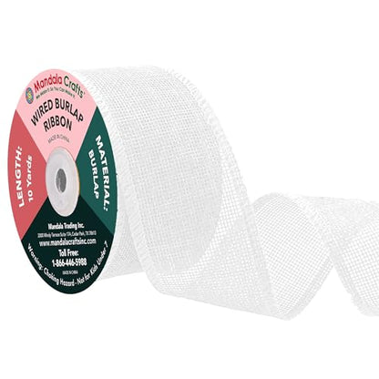 2 Inch Wide White Wired Burlap Ribbon for Crafts (30 Foot)