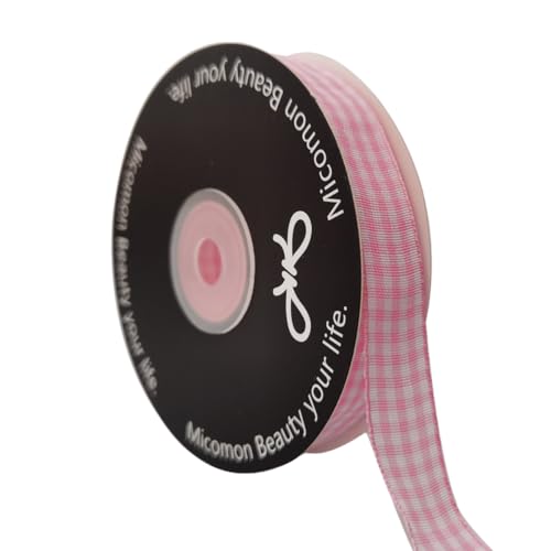 Pink Gingham Plaid Checked Ribbon 25 Yards Each Roll 100% Polyester (75 Foot)
