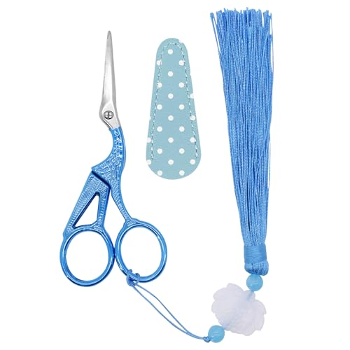 4.5Inch Little Sewing Scissors Crane Shears with Cover Tassel Stainless Steel Scissor for Crafting Embroidery Needlework DIY Daily Use