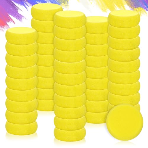 50 Pack Painting Sponge Pottery Sponges 2.9 inch Round Sponge Clay sponges for Pottery Yellow Artist Sponges for Face Painting Pottery Ceramics Art Crafts (50 Count)