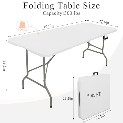 Set of 2 Folding Tables with Carrying Handle Lightweight Rectangular Portable Plastic Camping Table Steel Legs for Party (2 Count)